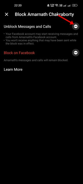 How to unblock someone from messenger