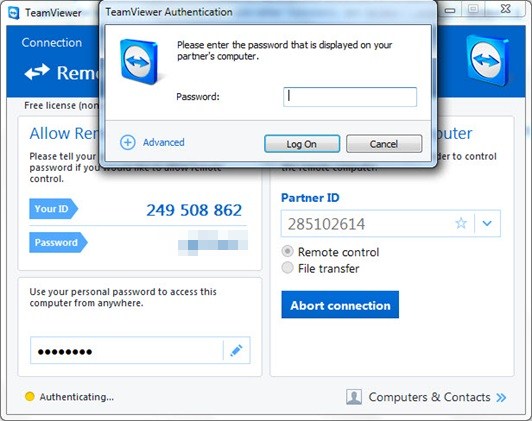 Remote Computer Access Using Team Viewer.