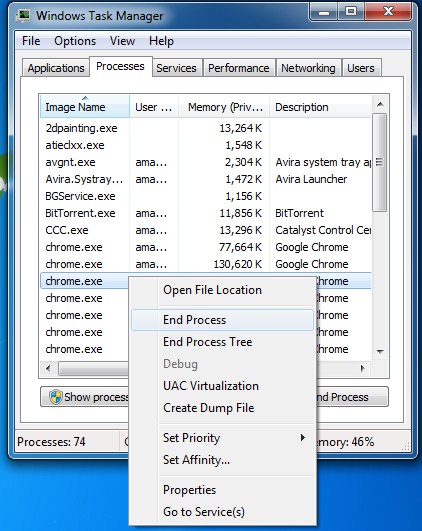 Using Task manager 