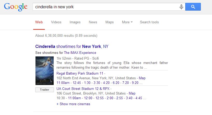 Google can show you movie times and locations