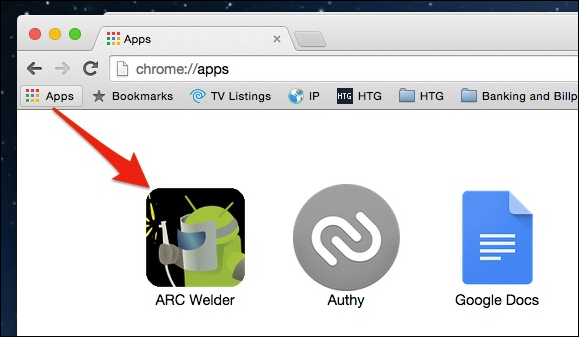 Find the ARC Welder app on Chrome apps