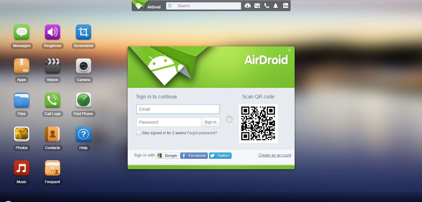 head to the web.airdroid.com
