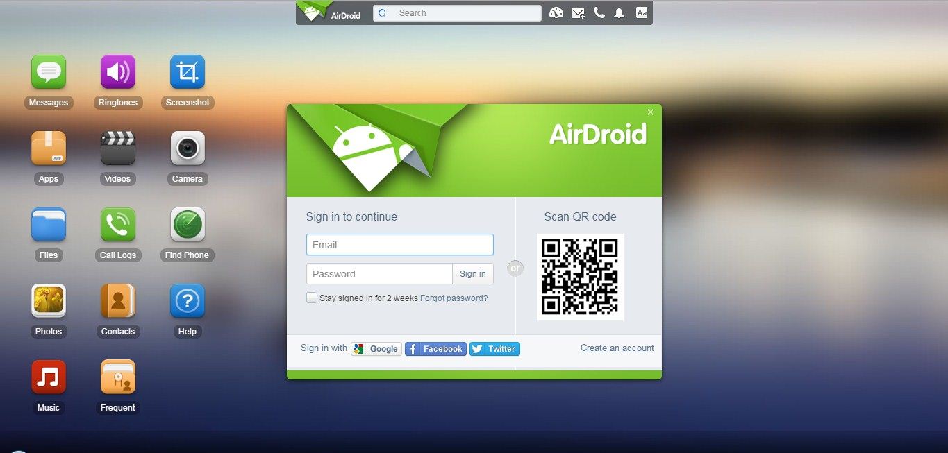 menjen a web.airroid.com oldalra