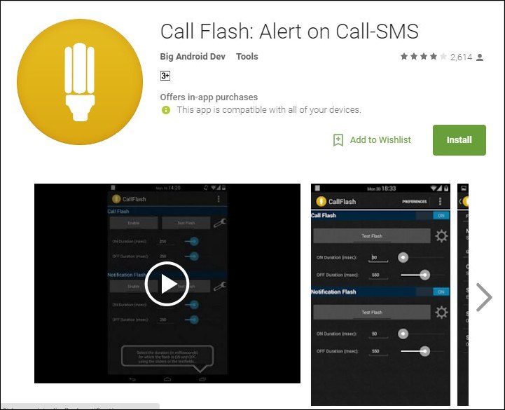 call sms flashlight