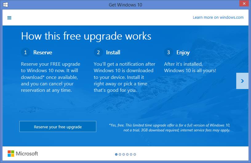 Κάντε κράτηση για τη λήψη σας για αναβάθμιση σε Windows 10