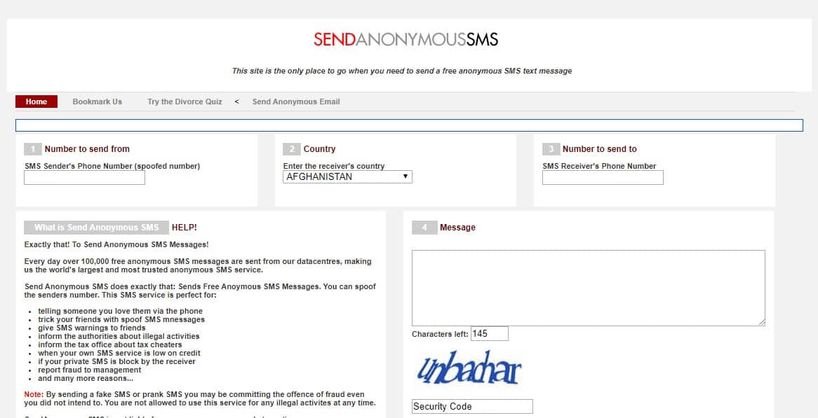 anonymous sms sender online