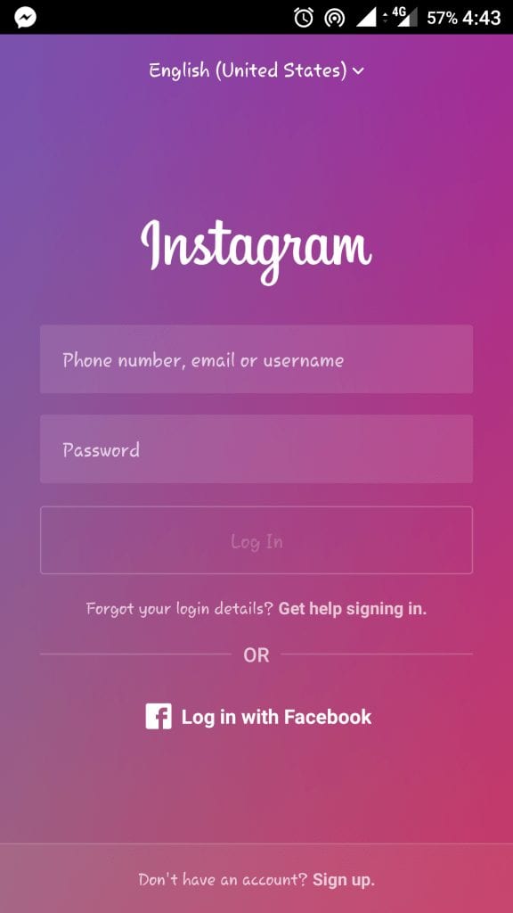 Sign in with your instagram account