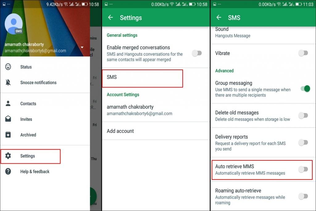 Uncheck Auto-retrieve MMS In Hangout App