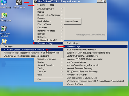 Hur man återställer eller återställer Windows 7 Glömt lösenord med Hirens Boot CD