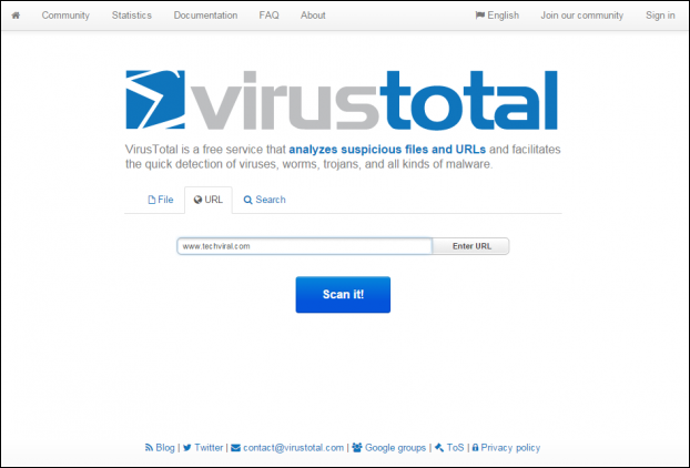 voit jopa skannata verkkosivuston URL-osoitteen VirusTotalin kautta