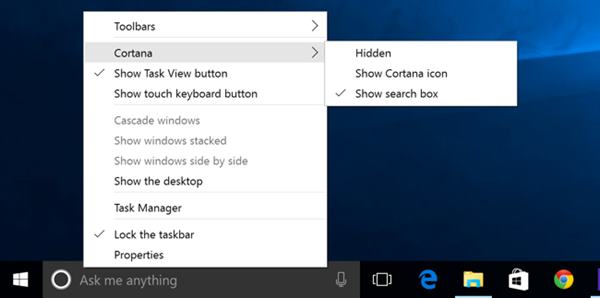 Hide Cortana Search Box