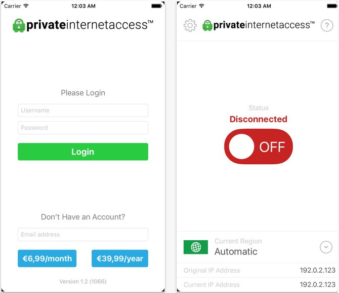 private internet access login details