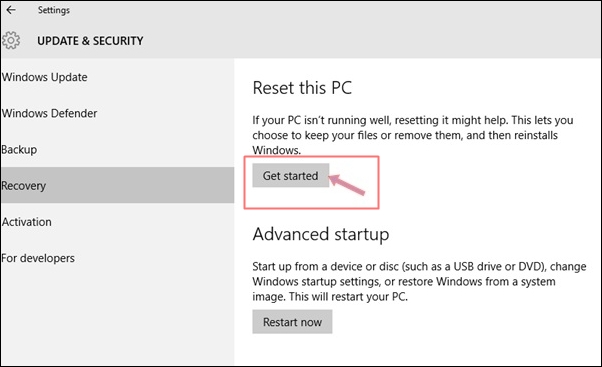 reset windows 10 to factory settings