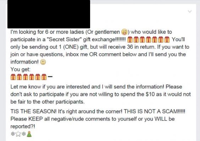 Facebook Scam Alert  Secret Sister Gift Exchange  - 65