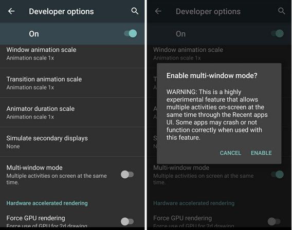 Aktivera Multi Window-funktionen i Android 6.0