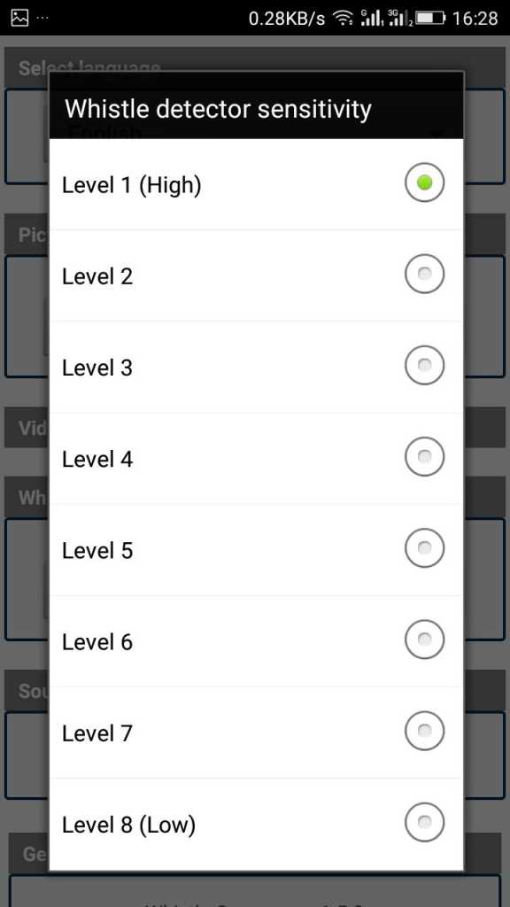 Whistle Detector Sensitivity to Level 1(High)