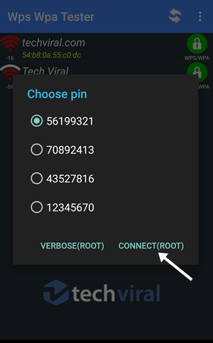 Select the PIN and tap on 'Connect (Root)'