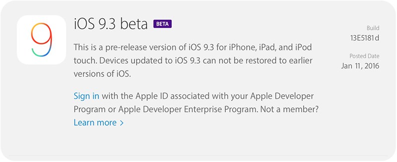 Apple lança sua nova versão do iOS 9.3 Beta para desenvolvedores