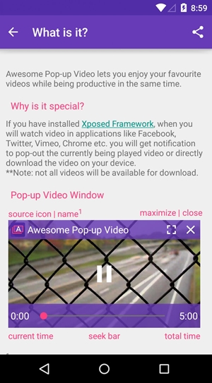 Popup videos in Android