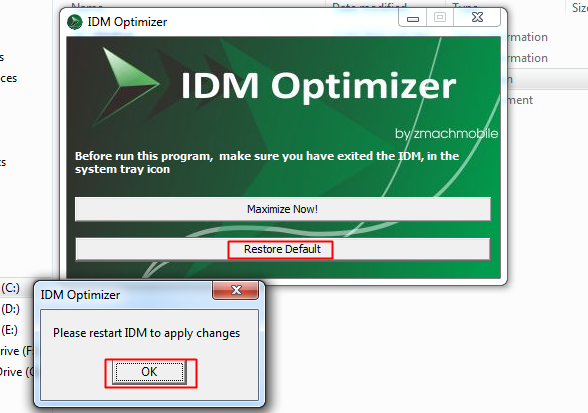 IDM Optimize Edici'yi Kullanma