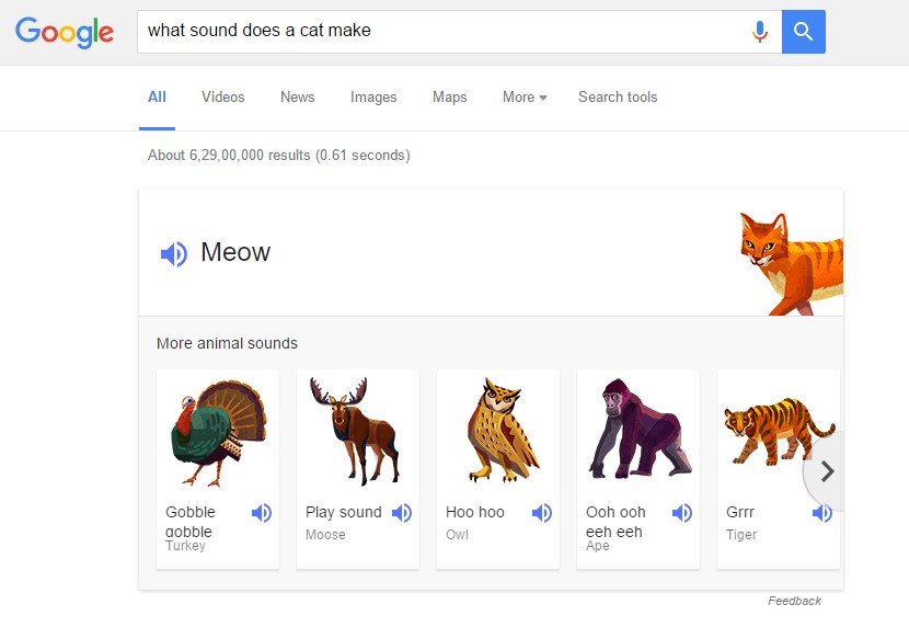 type what sound does a cat make in Google