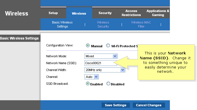 Hálózati SSID módosítása