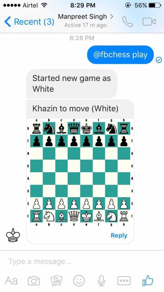 How to play chess on fb chat