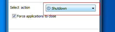 Under the 'Select Task' select 'Shutdown'