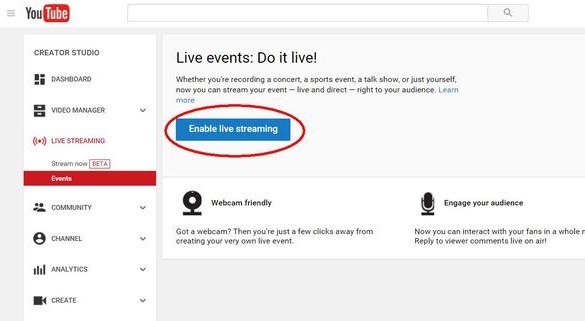 Click on 'Enable Live Streaming' and fill in the details