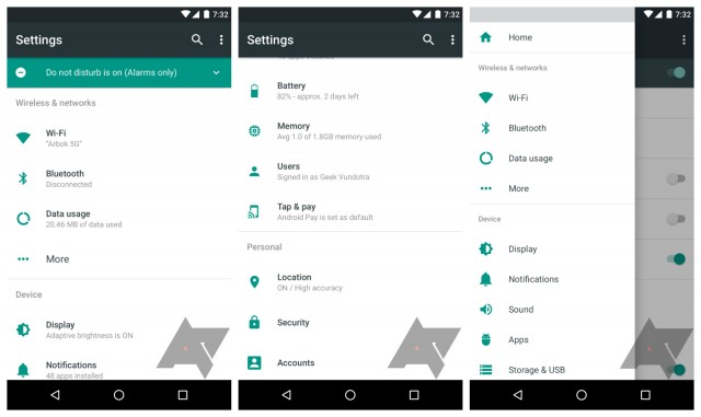 Android 7.0 N's Settings UI