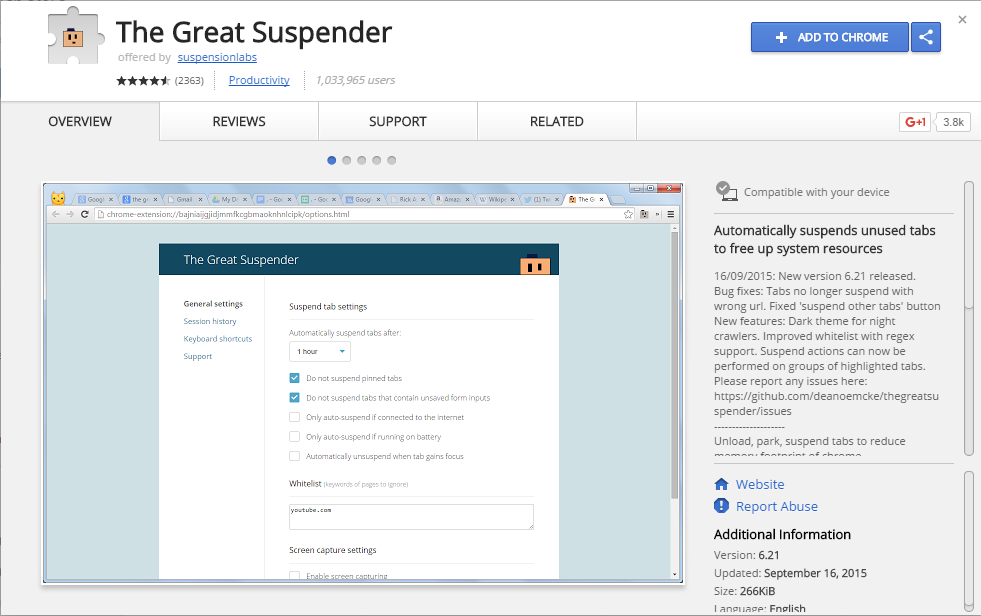 tab suspender extension for chrome