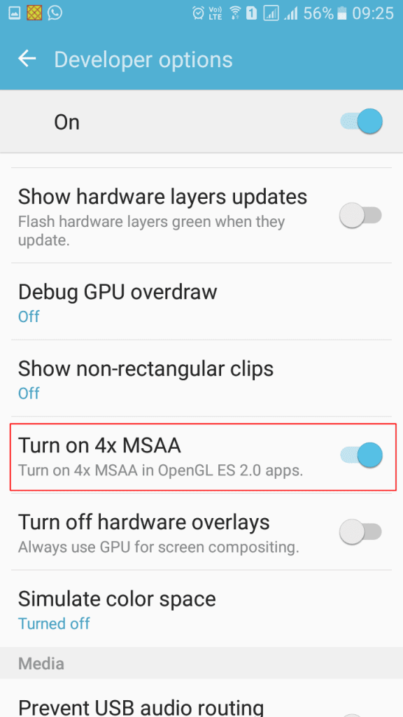 Using MSAA settings