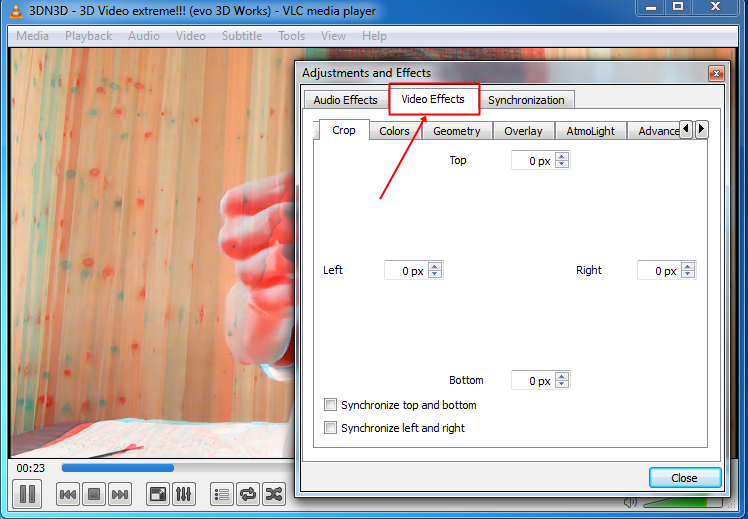 vlc anaglyph 3d settings