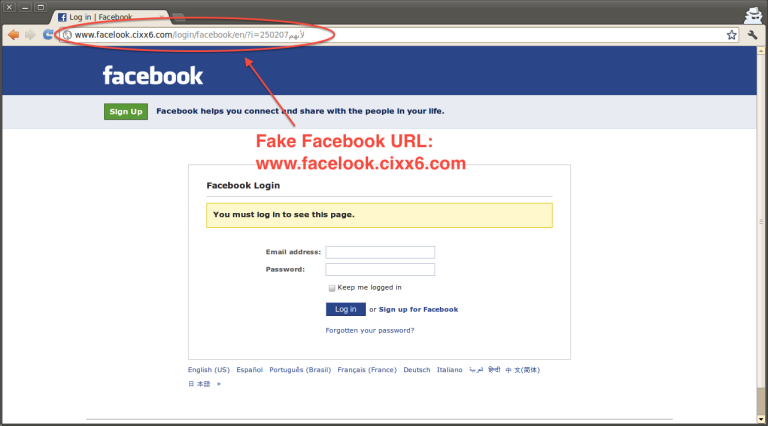 Original phishing code for facebook