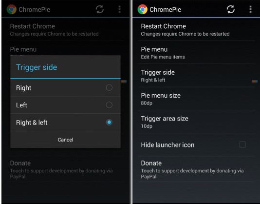 Get Pie Controls on Chrome on Android