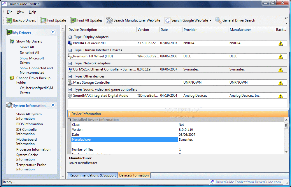 C drivers software. Soundmax integrated Digital Audio. Universal BIOS Backup Toolkit. How to change Driver. Web Toolkit.