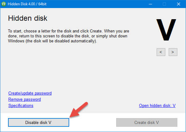 To hide the disk, click on 'Disable Disk' button