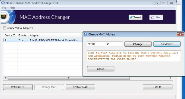 NoVirusThanks Mac Address Changer