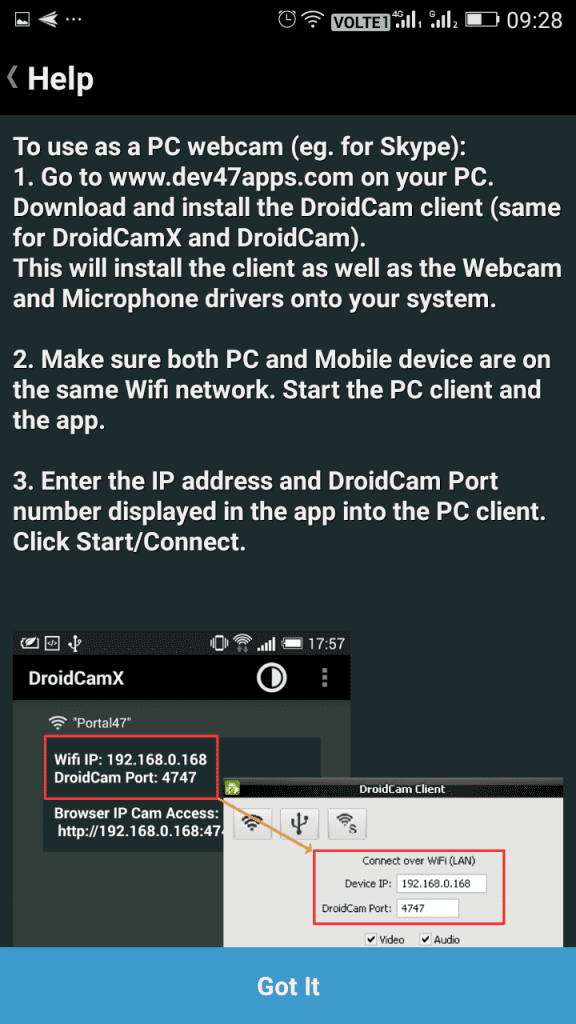 Using DroidCam