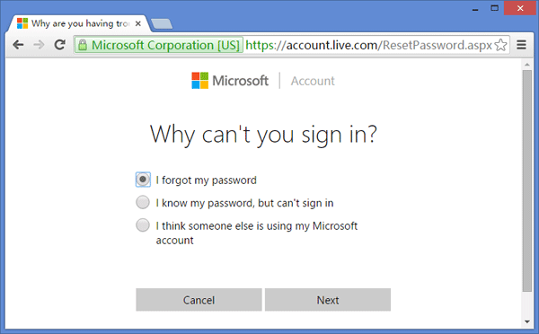 Reset Microsoft Account Password Online