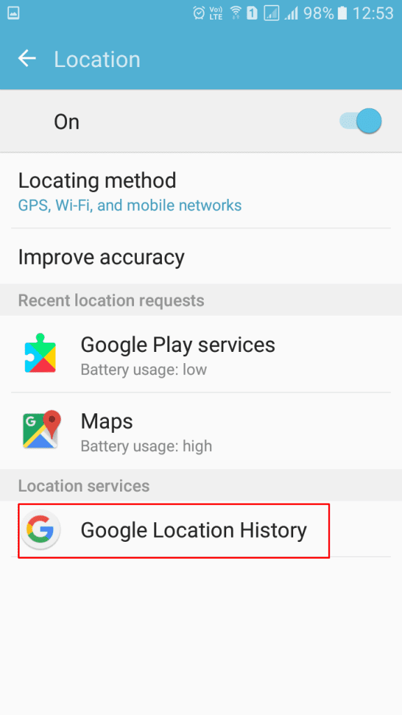 Google Location Settings > Google Location History