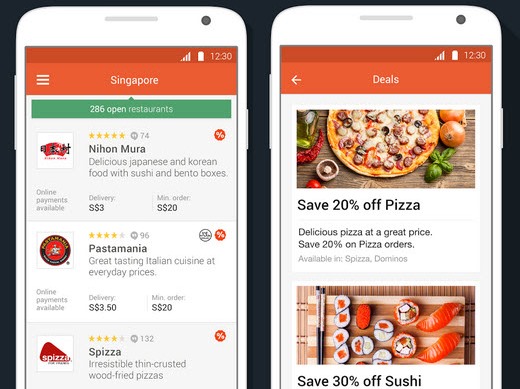 Android-appar för hemleverans av mat i Indien