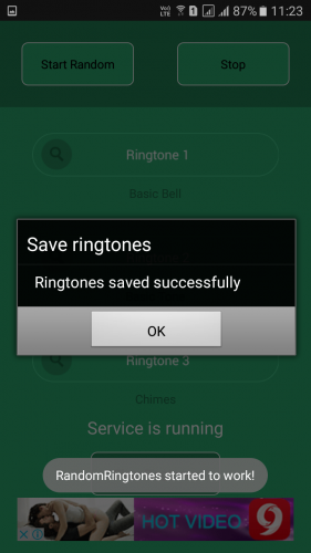 Ringtones saved successfully