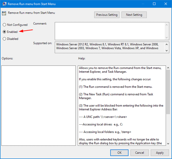 Disable Run Command In Windows 10 Using Group Policy