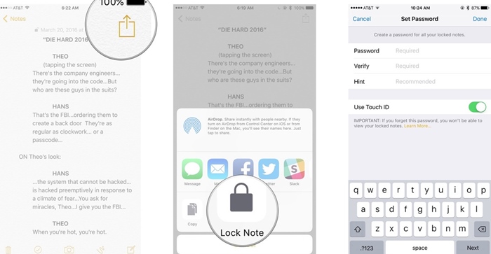 Nastavte heslo prostředí Notes na iPhonu a iPadu