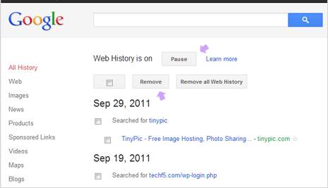 Viewing the Google Web History