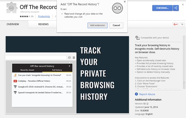 Record History of Incognito tab in Chrome