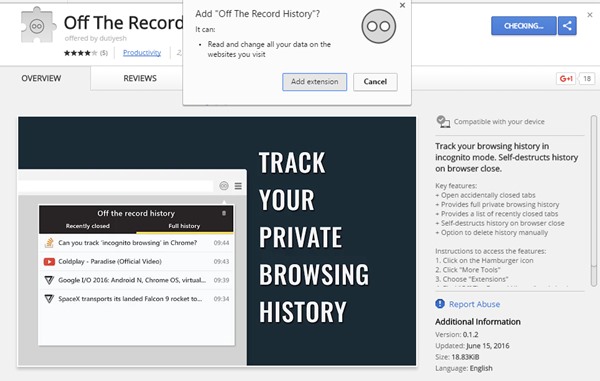 how to check history on google chrome incognito