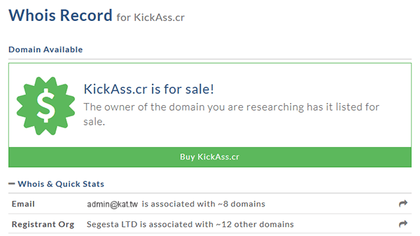 KickassTorrents Main Domains Goes Up For Sale For A Minimum Bid of $230