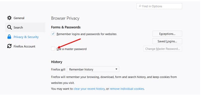 mozilla firefox 56 master password reset